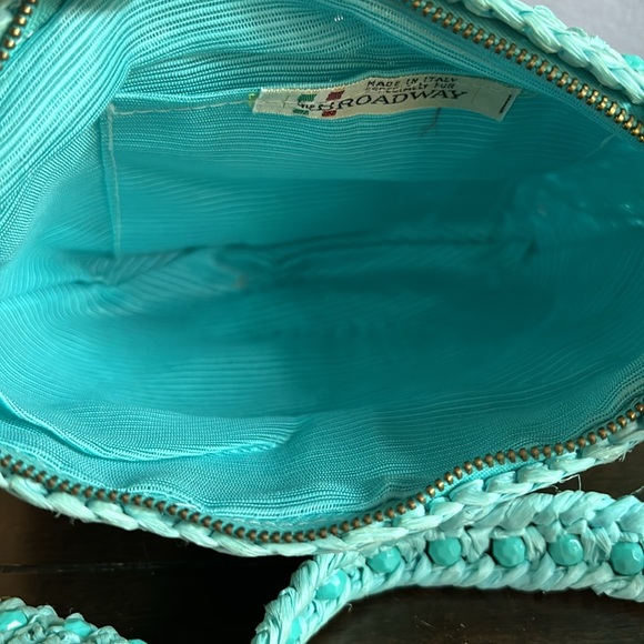 Turquoise Blue The Broadway Raffia Handbag Purse Made in Italy Never Used - Picture 4 of 5